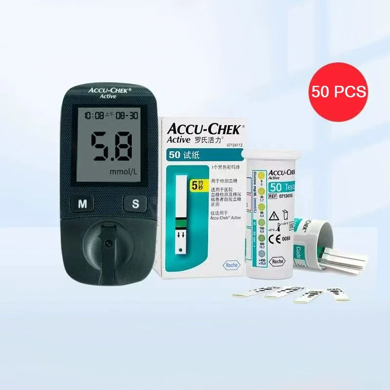 Medidor ativo de monitoramento de glicose no sangue Accu Chek, dispositivo de lançamento Tiras reactivas de glucosa en sangre activas Accu Chek 100 piezas