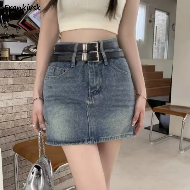 Denim Skirts Women Harajuku A-line Korean Style Stylish Versatile Leisure Breathable Summer Wrapped Hip Girl Half Skirt Daily