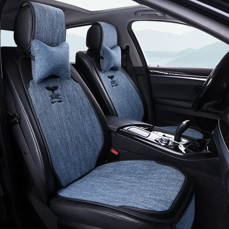 Linen Seat Cushion Pad Automotive Universal Car Seat Cover Protector  Flax Front Back Rear Backrest Car Interior Accessories