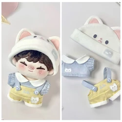 10cm Cotton Doll Clothes Accessories Starfish Body Doll Clothes Cute Cat Hat+Top+Overall Outfit Toy Gift