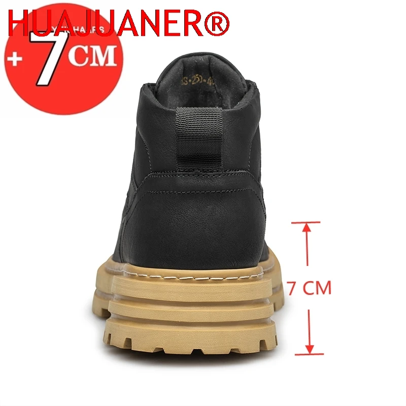 Big Size Men Boots Elevator Shoes High Quality Leather Ankle Boots Hidden Heels Heightening Shoes Man 7CM Masculino Taller Shoes