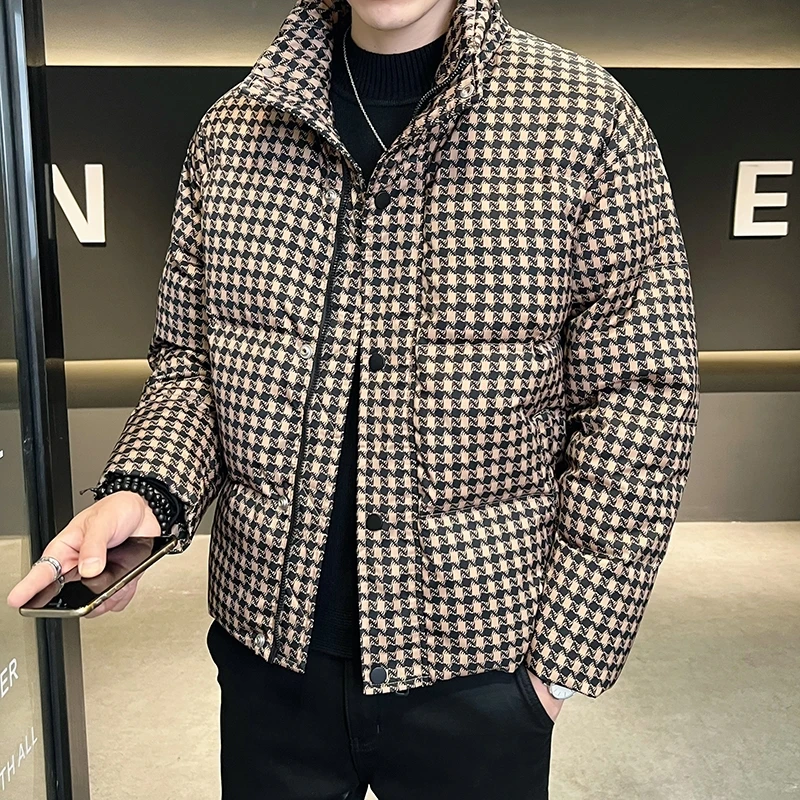 

Fashion 2024 Winter Men's Plaid White Duck Down Jackets Youth Casual Warm Puffer Coats Hip Hop Streetwear Thicken Down Clothing