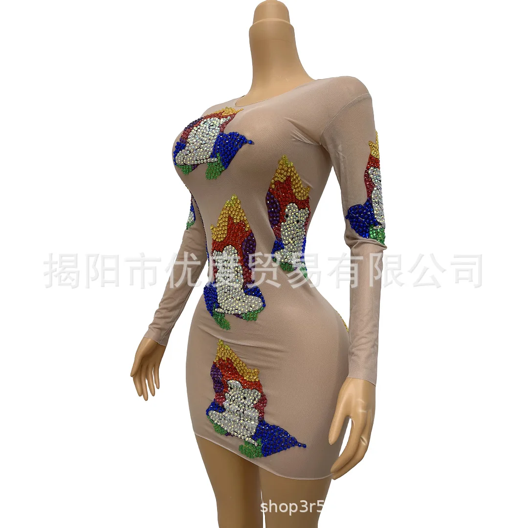 ساطع مثير منظور حجر الراين مزاجه فستان كوكتيل حفلة عيد ميلاد ليلة الأداء تنورة قصيرة عرض الصلاة ازياء