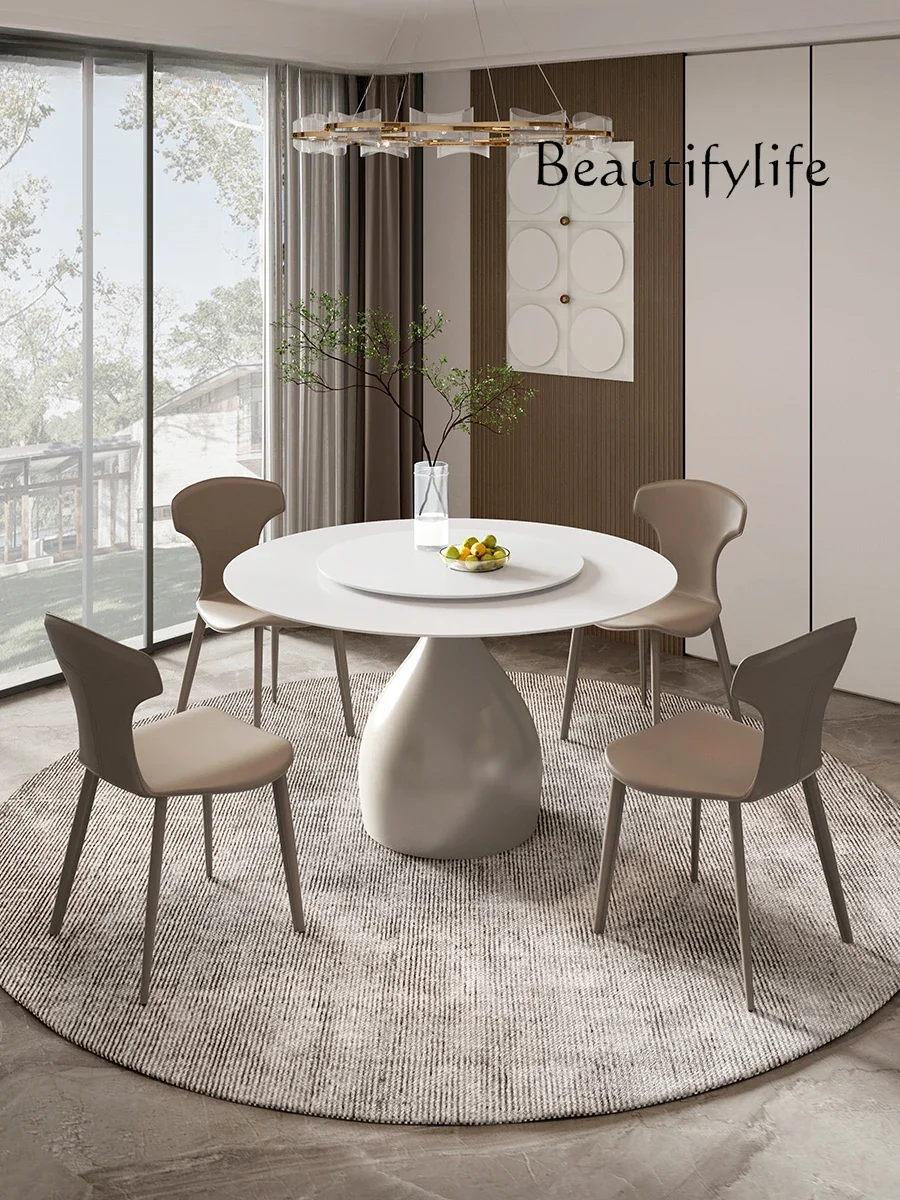 Stone Plate Dining Table New Modern Minimalist round Table Dining Table Turntable High-End Dining Tables and Chairs Set