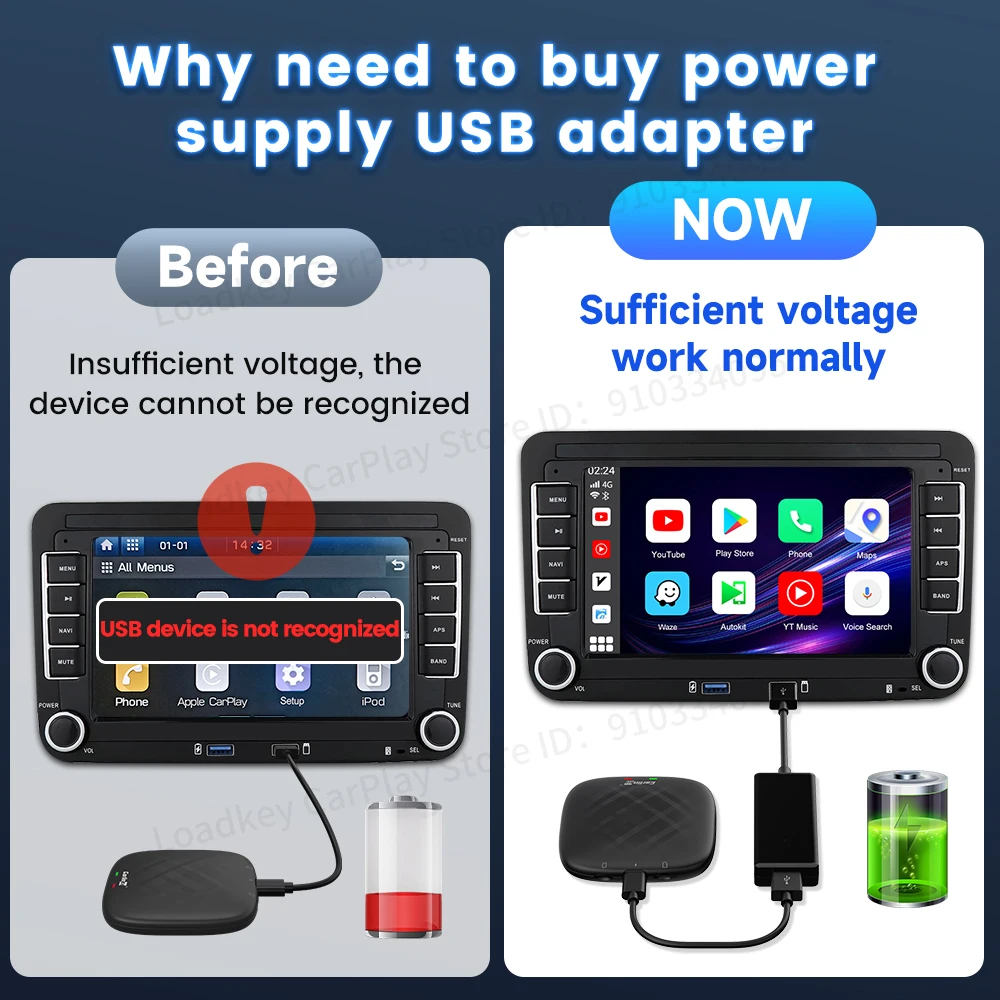 USB Car Power Supply Adapter 4V Wired CarPlay Power Supply Box Wireless CarPlay Android Auto Plug-and-play Car Accsesories