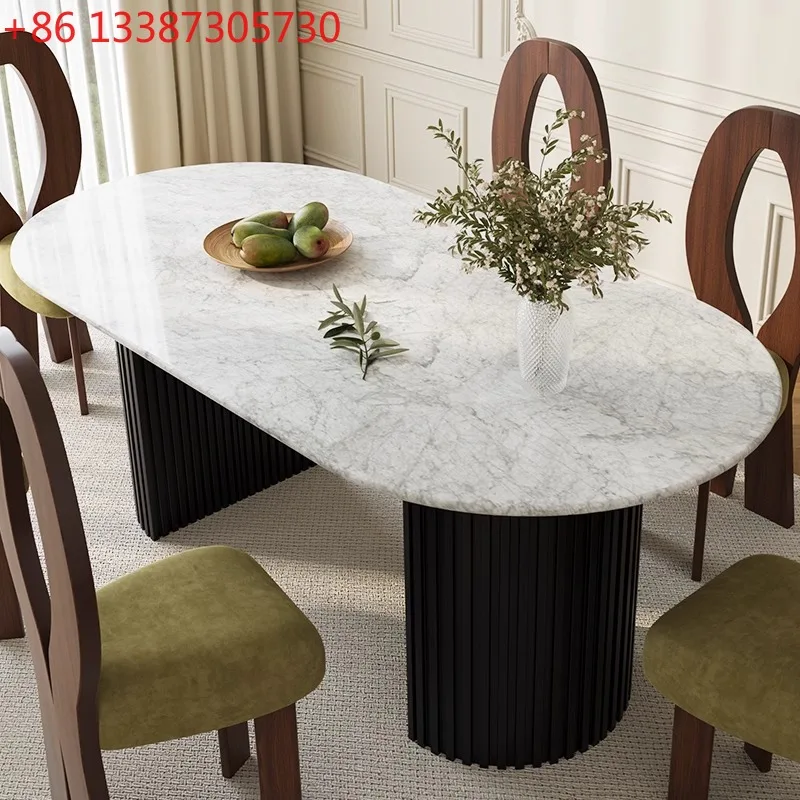 Natural marble dining table in white French antique modern simple dining table