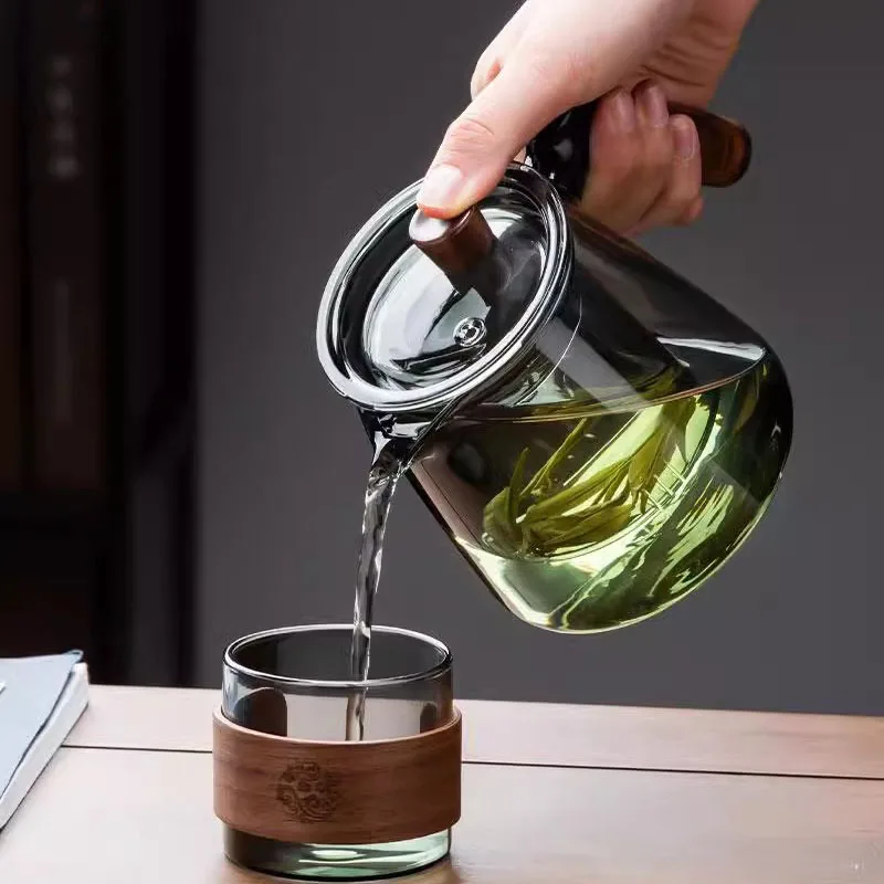 600ml Glass Tea Kettle With Removable Infuser Teapot Blooming And Loose Leaf Tea Maker Heat-resistant Teapot With Wood Handle