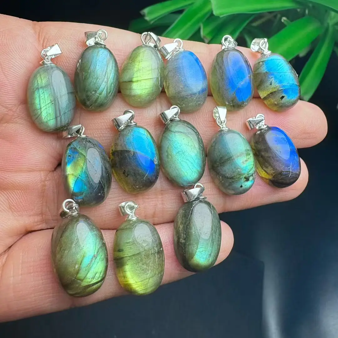 

1 Pc Fengbaowu Natural Gray Moonstone Labradorite Pendant Oval Cabochon 925 Sterling Silver Crystal Fashion Jewelry Gift Women