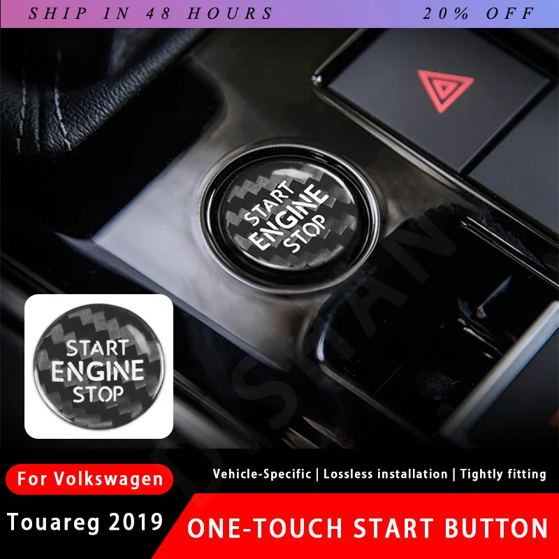 IOSN For Volkswagen Touareg 2019 Carbon Fiber Car Engine Start Stop Button Sticker One-Touch Start Button Cover Interior Accesso