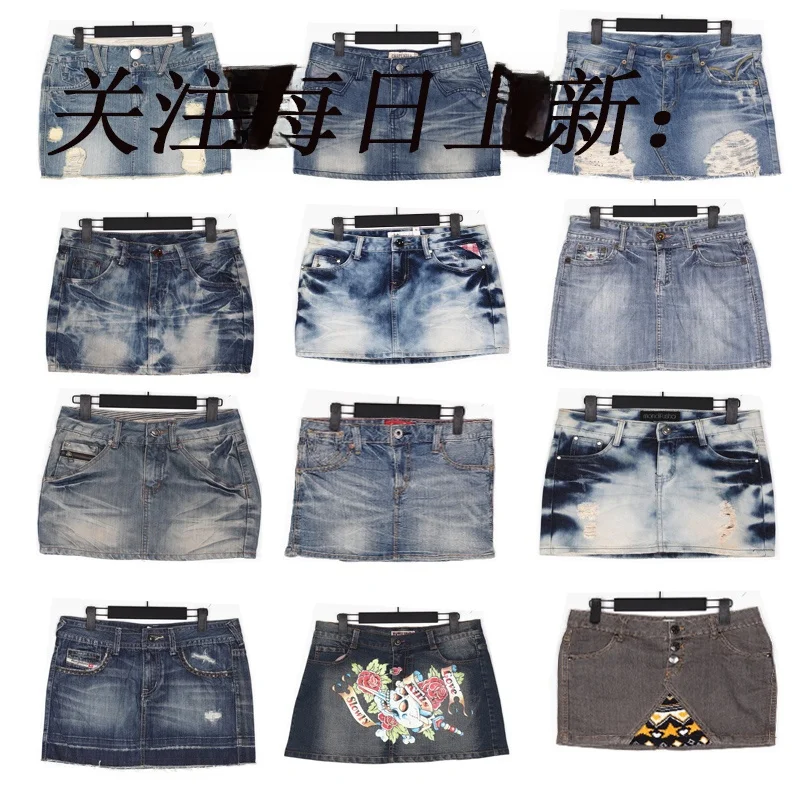 Cintura baixa punk crânio rua sle ultra denim saia vintage azul profundo jeans ort saia para jovens 8-24 anos de idade