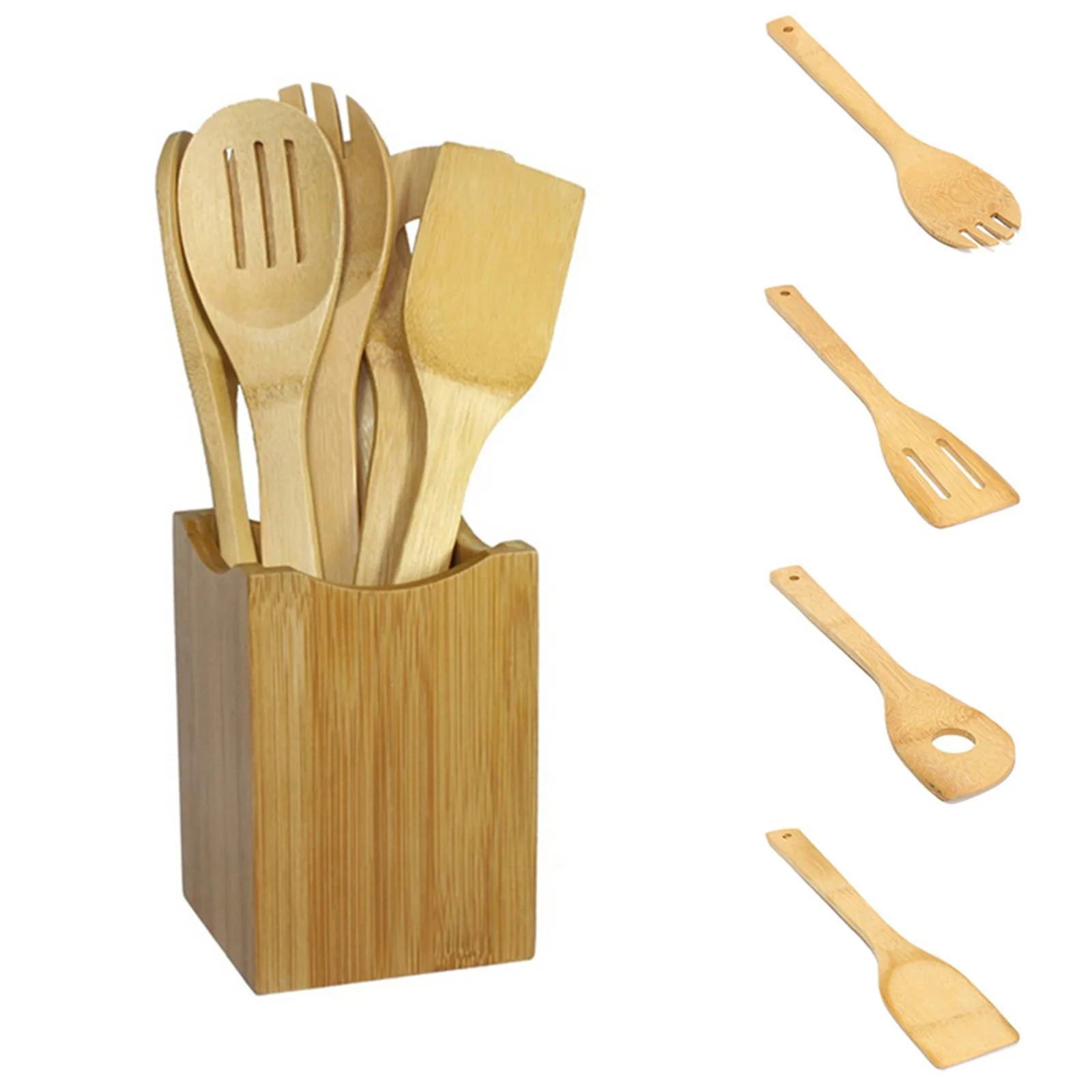 6pcs Kitchen Utensils Set Non-Stick Cookware For Kitchen Wooden Handle Soup Spoon Spatula Rice Spoon Shovel Kitchen Sets