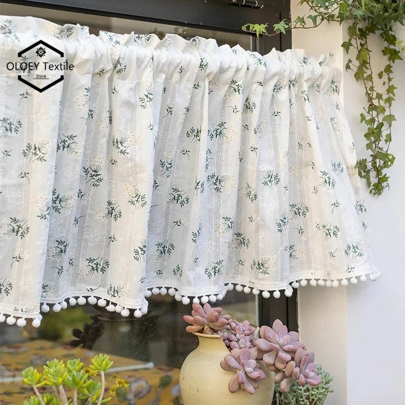 

Premium Blackout Curtains for Living Room Korean Daisy Pattern Cotton Floral Drapes with Tassel Thermal Insulated Window Draps