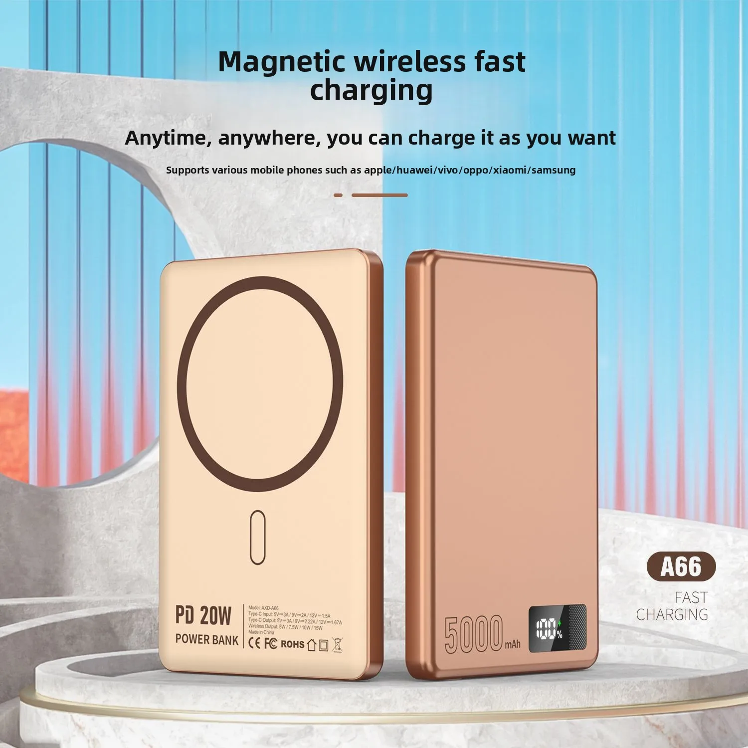 FERISING 5000mAh Ultra-Thin MagSafe Compatible Wireless Power Bank 15W Fast Charging Portable for iPhone - Image 2