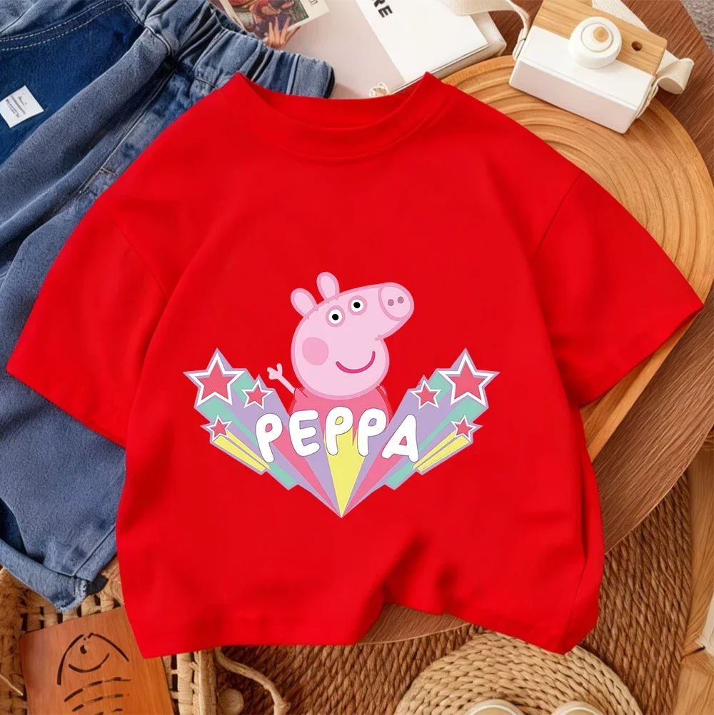 Trendy Street Style Short Sleeve Tee Hot Cartoon Print Casual Daily Wear Children Shirt Peppa Pig 3 14