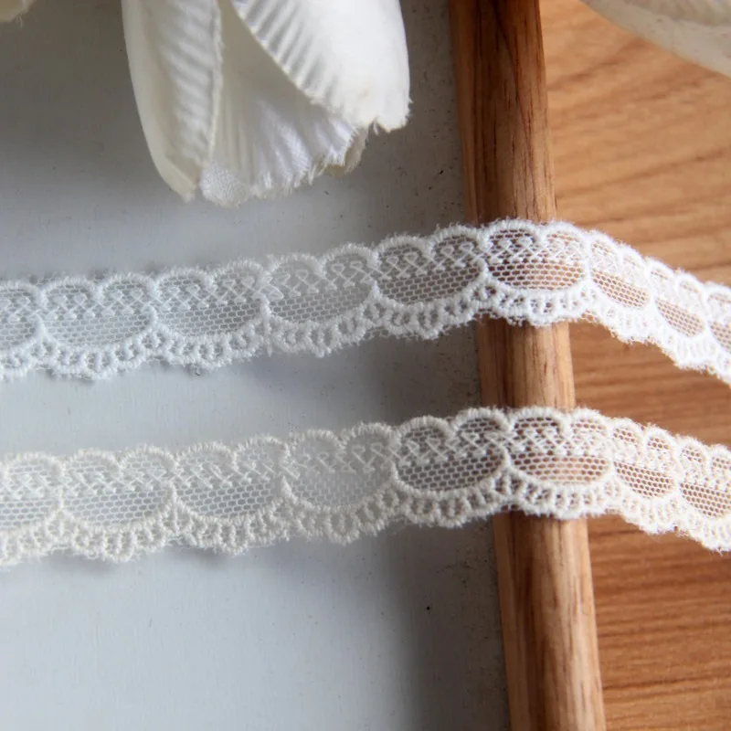 (1 yards/roll) White lace fabric 2024 high quality cotton mesh embroidery double wavy skirt trim clothes DIY accessories