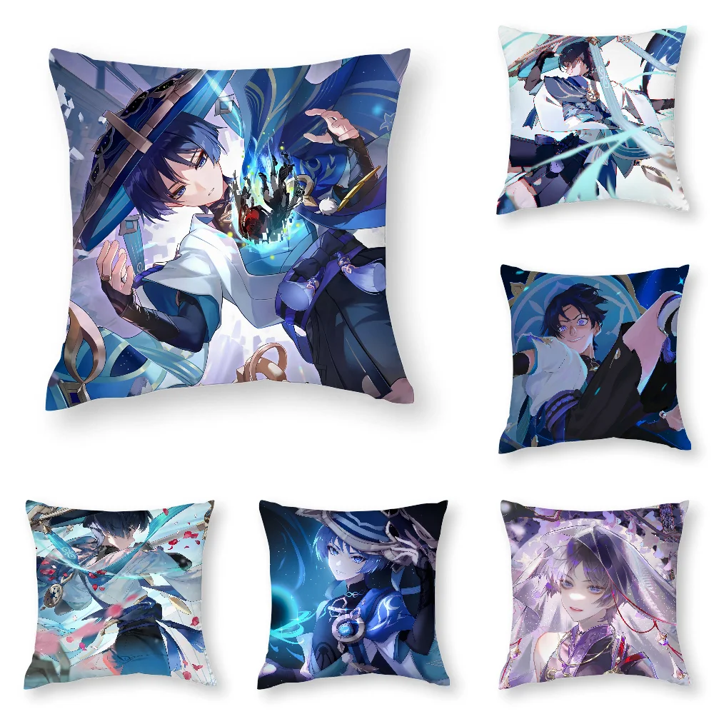 

Scaramouche Fall Anime Pillow Case 3D Print Polyester Fiber 40*40 cm Home Sofa Throw Pillow Cover Decoration Festival Gift