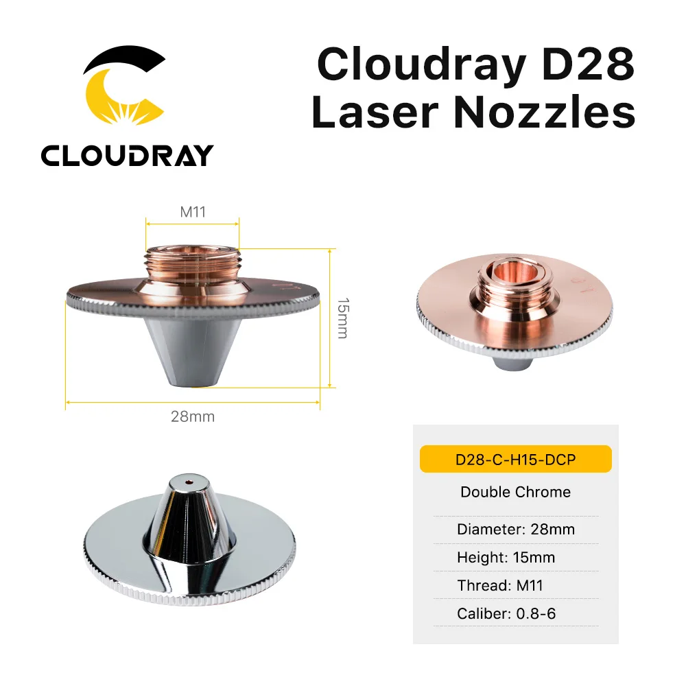 Cloudray Bulge Laser Nozzles Single Layer Chrome-Plating Double Layers Caliber 0.8-4.0 D28 H11 H15 M11 for Precitec Cutting Head