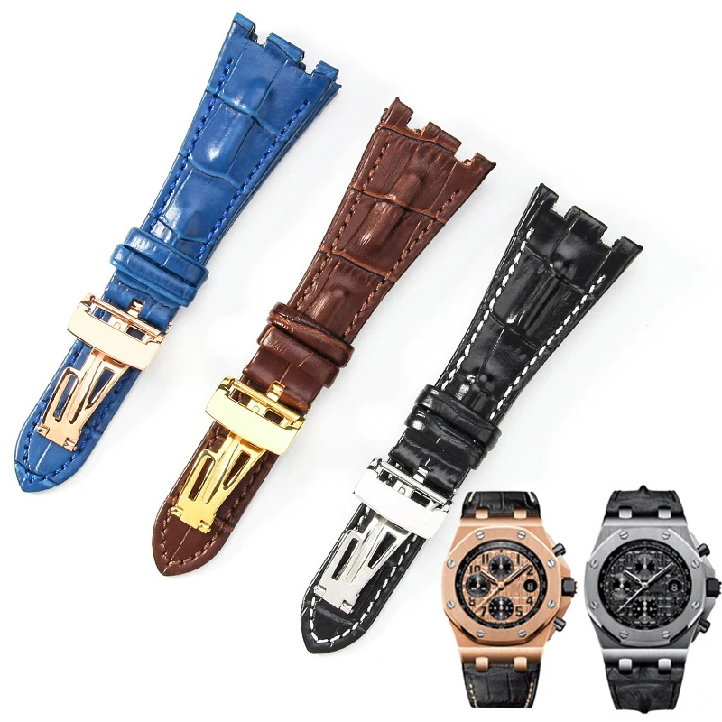 

28mm Leather Watch Strap Fit For AP15710 15703 26470 26133 Watch Case Bracelet With Deployment Buckle Clasp Watch Band