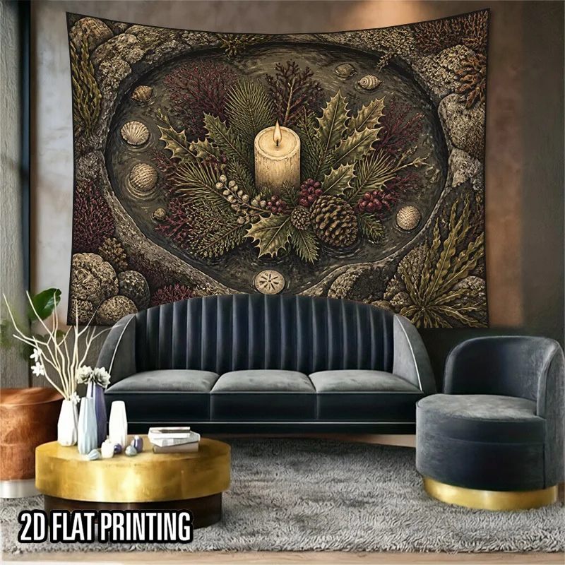 Boho Coastal Wreath Tapestry Wall Hanging Large Nursery Decor Beach Evergreen Forest Art Polyester Print Nautical Rustic Summer