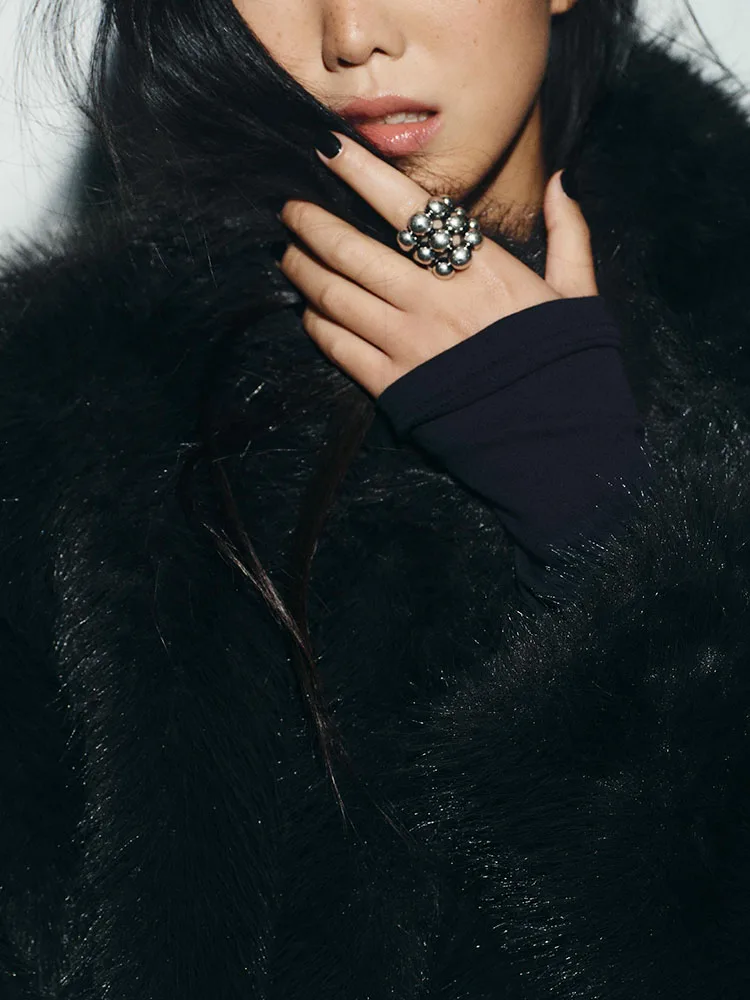 جديد 2025 الخريف تأثير الفراء الاصطناعي Jaet المرأة تخفيف Sle ort معطف طويل Sve منتظم صالح زر التفاصيل