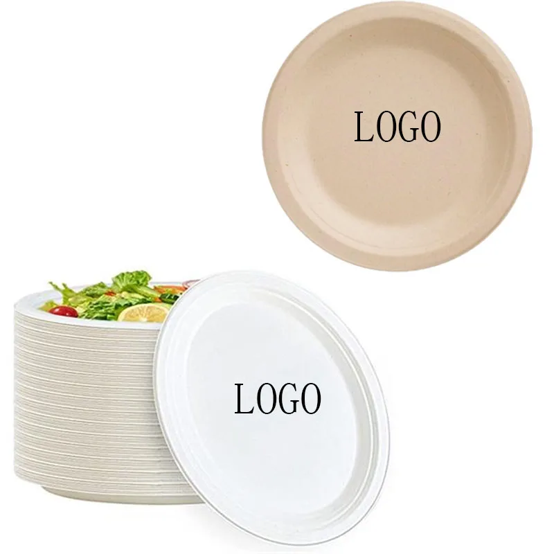 

50 pcs Disposable Dishes Round Compostable Plate Camping 9 Inches White Brown Dinner Paper Tableware DIY Drawing Tool