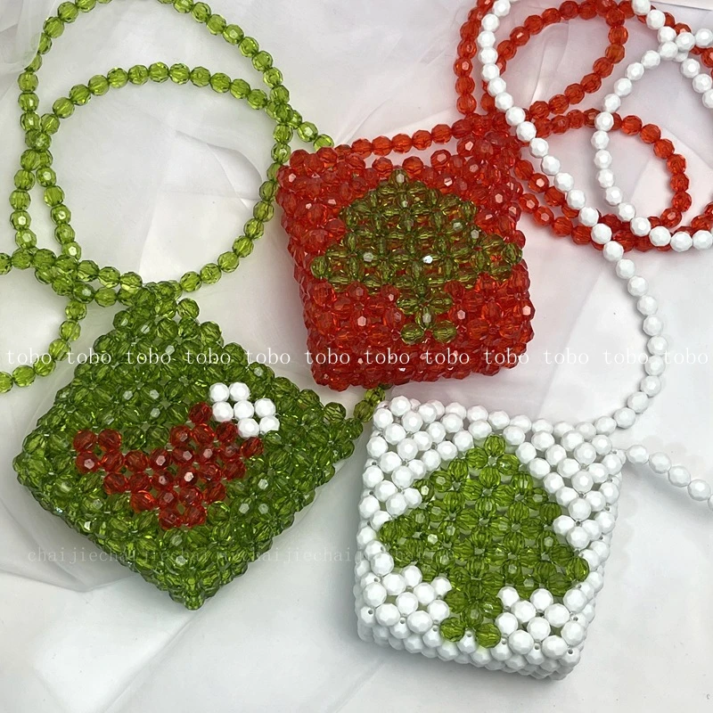 New Christmas Gift Candy Color Mini Box Bags Homemade Transparent Beaded Woven Original Girls Sweet Cute Candy Crossbody Bags