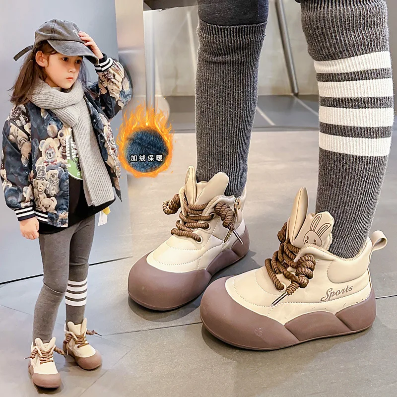 Children Boots For Girls Baby Velvet Warm Snow Girl Shoes Ankle Boots Sapato Winter Boot Cotton Leather Cotton-padded Shoes Girl