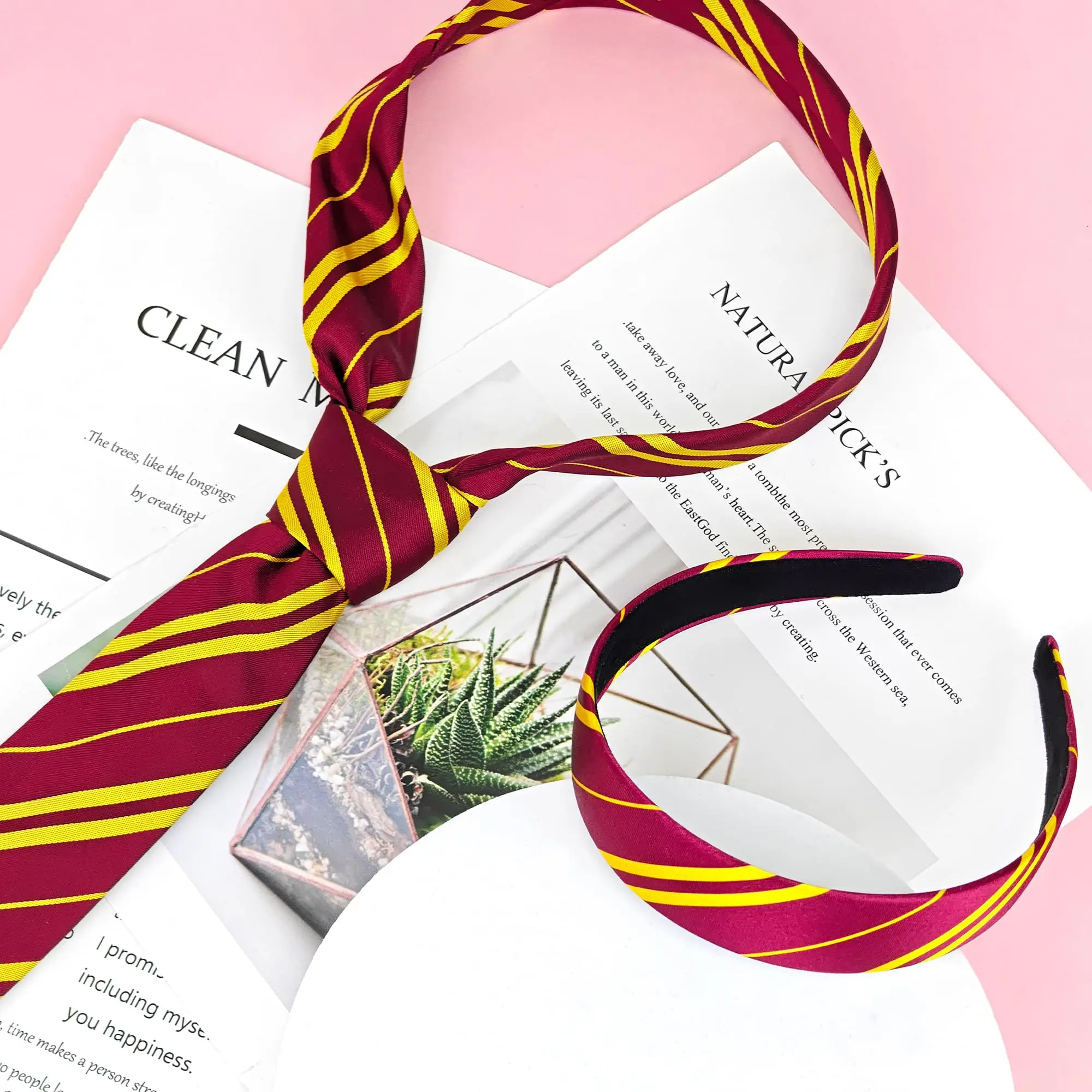 Burgundy and yellow striped headband, wizard costume accessory set, suitable for female adult girls to cosplay parties
