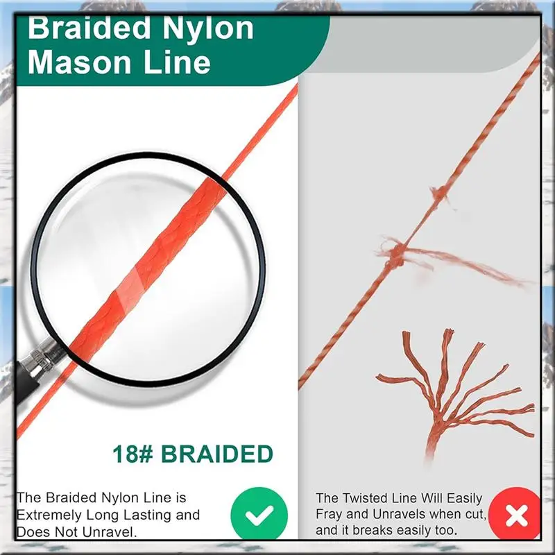 AA46 2 Pack Mason-Line With Handle, Twisted 540 FT 18 Reloadable Line Reel With 10 Built In Levels, Braided Nylon Line