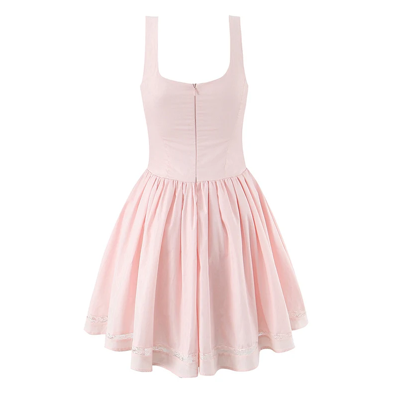 YENKYE 2025 Dolce Rosa 3D Bow Strap Tank Dress Donna Vita Bassa Abito di Sfera Del Partito Mini Abiti di Compleanno Robe Laurea Abiti
