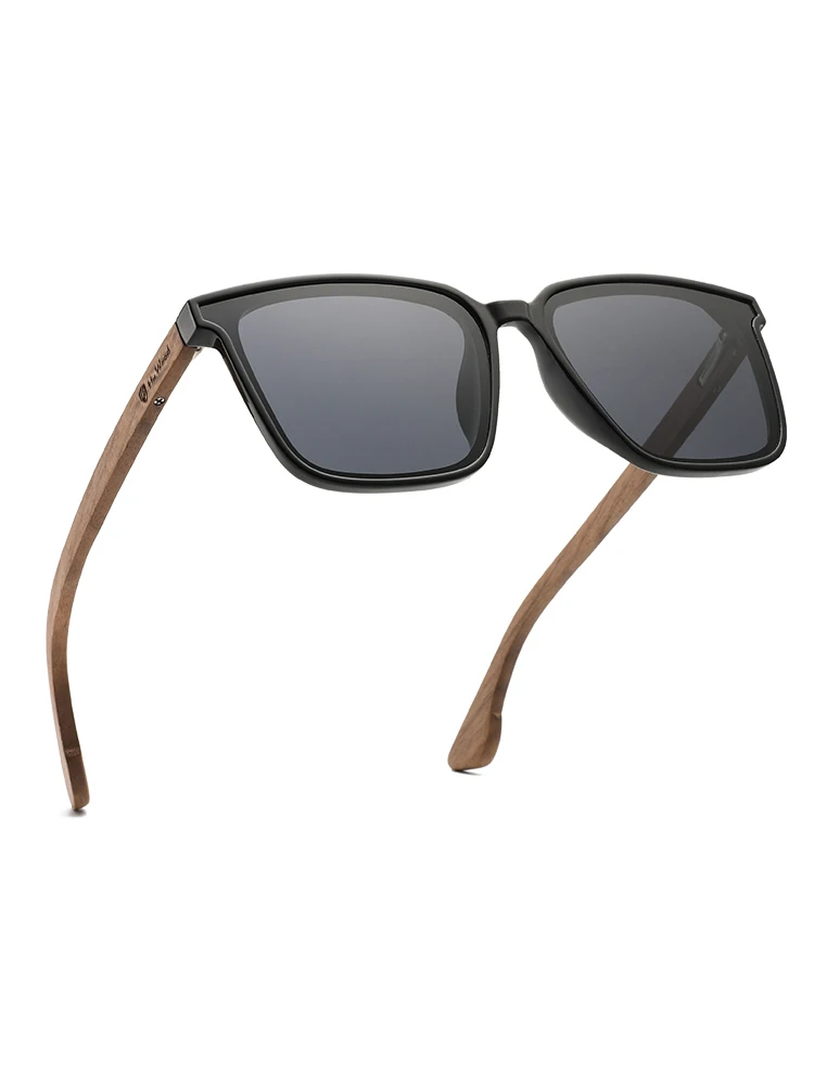Hu Hout Vierkante Mannen Vrouwen Zonnebril Gepolariseerde Zonnebril Blauwe Lenzen Houten Benen Shades Uv400 GR8052 - afbeelding 2