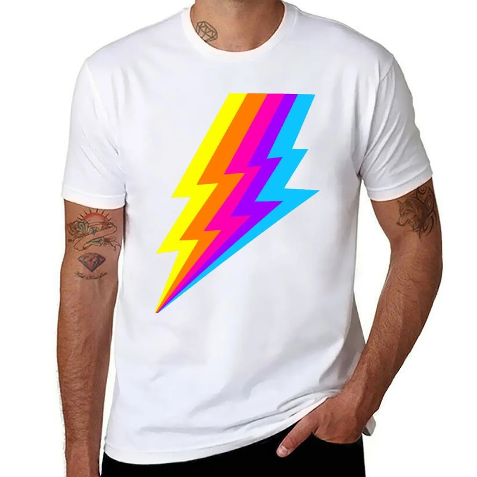 

Neon Rainbow lightning bolt T-Shirt t shirts for man slim fit t shirt custom print T-Shirt