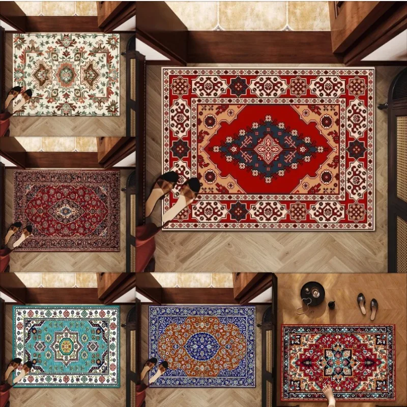 Persian Style Carpet Ethnic Style Woven Geometric Pattern Printed Rug Room Living Room Decoration Retro Home Mat