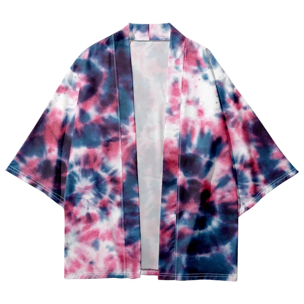 2024 Japanese Kimono Men's and Women's Harajuku Traditional Kimono Fashion Tie Dye Print Beach Shirt Summer Bathrobes Elegant