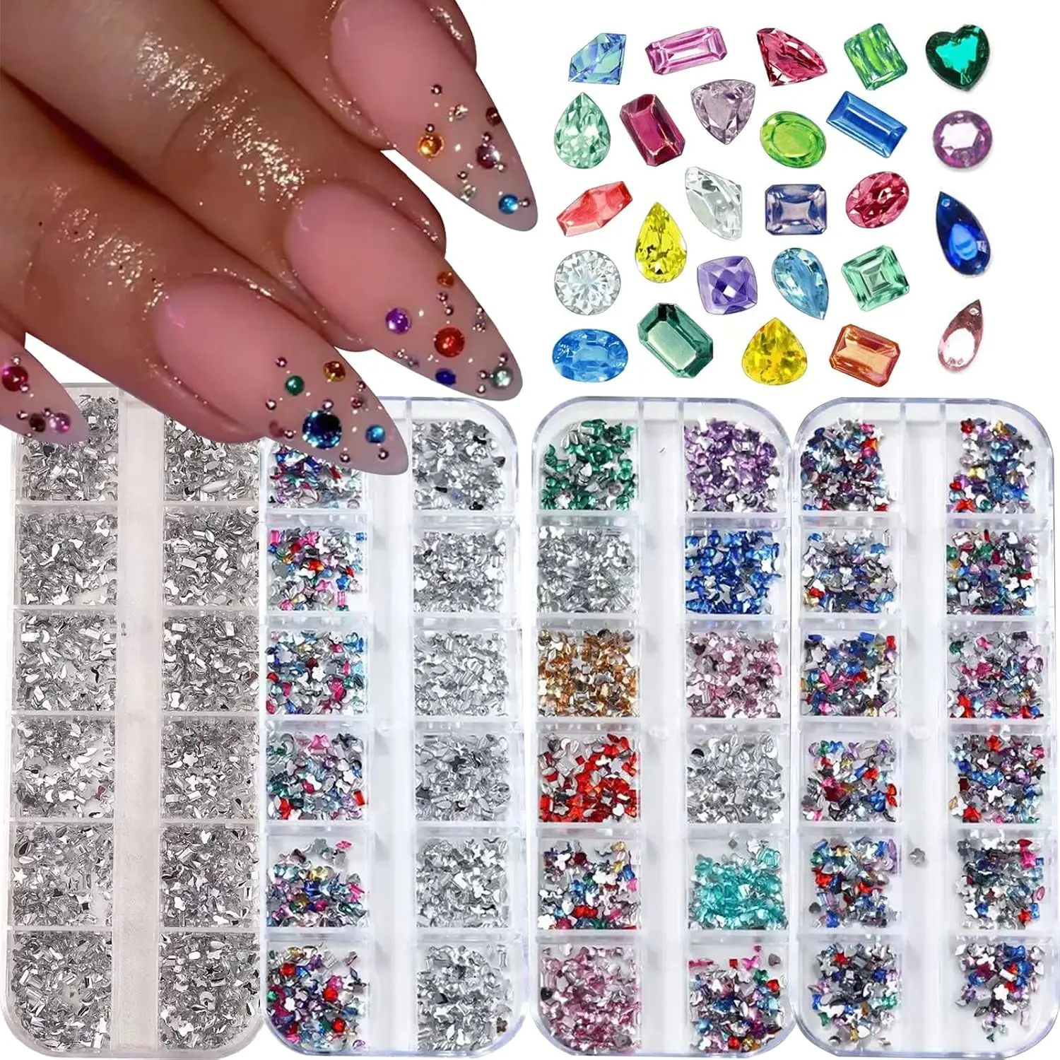 

4000Pcs Colorful Rhinestones Nail Art Charms 3D Flatback Hearts Stars Flowers for Manicure DIY