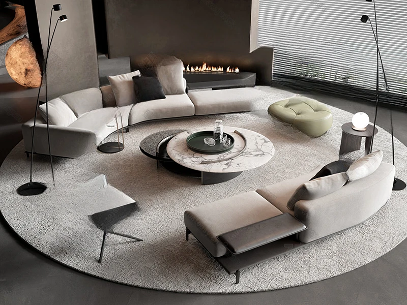 

Tofu block fabric sofa combination large flat-floor apartment villa modern high-end furniture