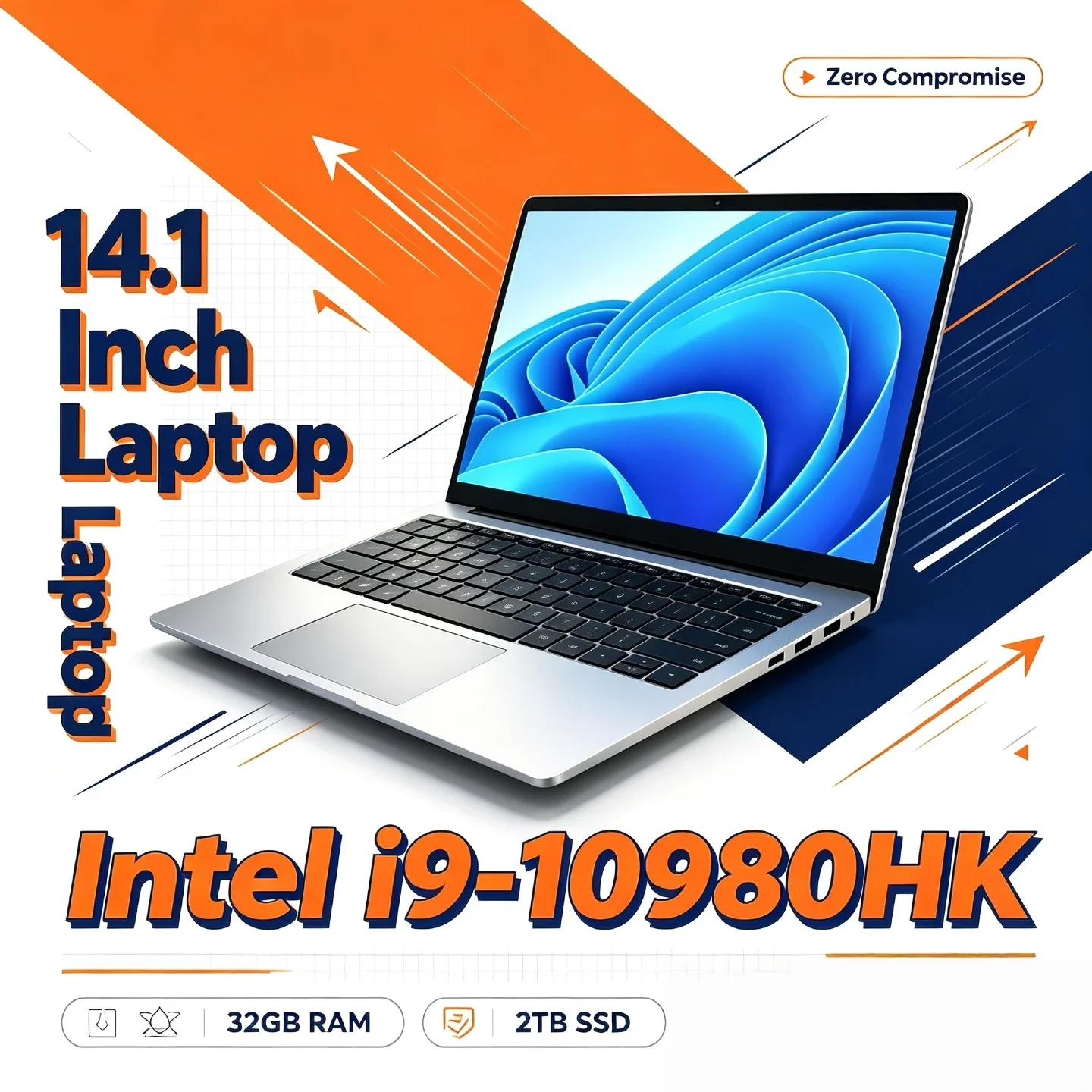 Gaming Notebook Office Core i9 10980HK Intel 14.1 Inch Pro Laptop 8C 16T 2.4 5.3GHz 16MB 45W 32GB RAM 2TB M.2 SSD Fast New