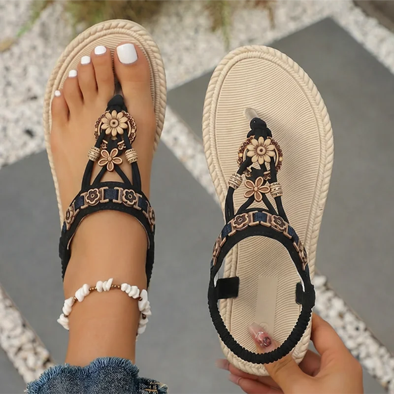 Sandalias Planas con Punta Abierta Estilo Bohemio para Mujer, Verano 2026, Ligeras, Antideslizantes, Chanclas de Playa, Sandalias Romanas de Yute