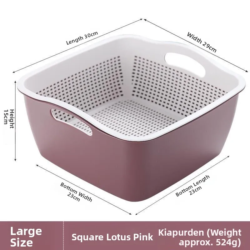Innovative Double Layer Plastic Fruit Washing Basin Drain Basket Kitchen Vegetable Washing Tray Creative Drain Basket