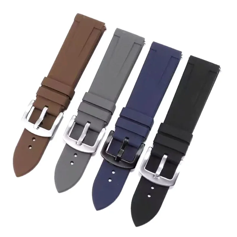 20 мм 22 мм быстросъемный резиновый ремешок для часов серебристо-черный ремешок для часов с пряжкой для универсального силиконового браслета для часов