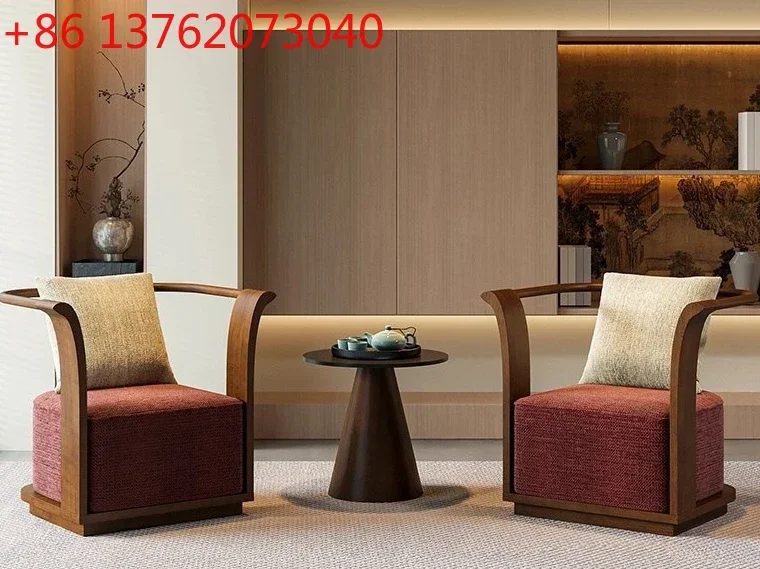 New Chinese-style solid wood sofa chair sales office to negotiate and receive a combination of one table and two chairs