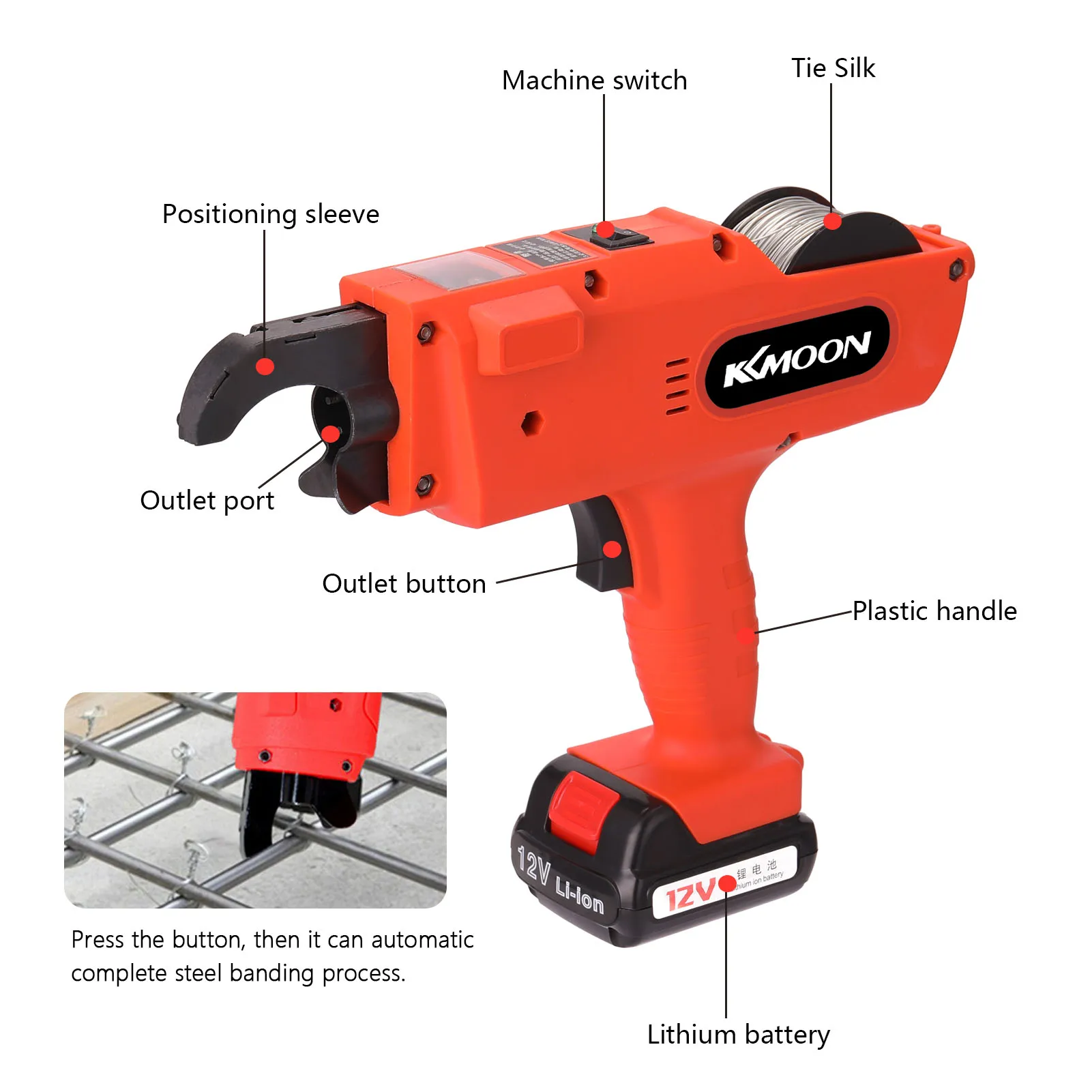 KKmoon 12 V Automatic 8-34MM  Tier Cordless Rechargeable Tying Binding Machine  Binding Machine Automatic