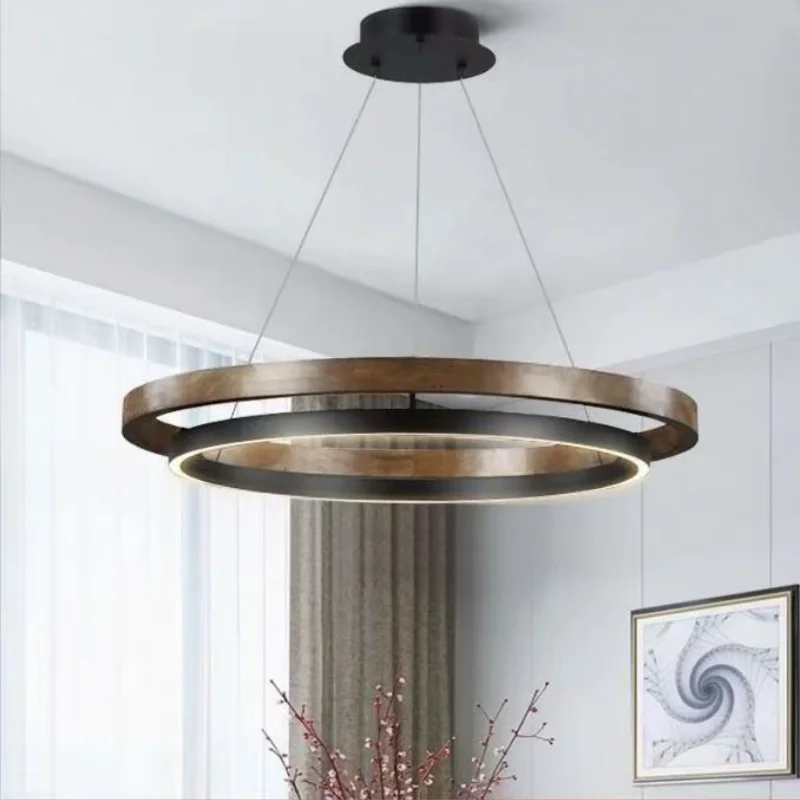 Meijia Minimalist Model Room Designer Wood Grain Color Circular Lighting Fixture Modern Living Room New Dining Room Pendant Lamp
