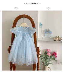 2024 Children's Halloween Elsa Princess Cosplay Party Dress Summer Girl Birthday Clothes Dress Kids Clothing 1-8Y age