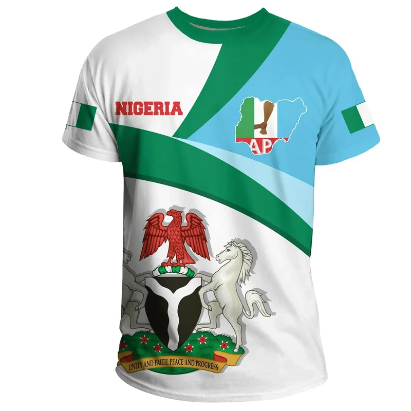 Africa Nigeria Flag Graphic T-shirt Men Clothing 3D Printed National Emblem Horse Eagle T Shirt Tops Summer Short Sleeves Tees