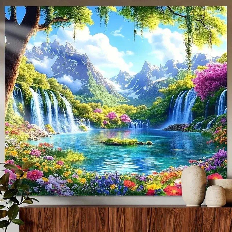 VIKAMA Wandteppich mit natürlichen Landschaftsblumen, geeignet für Wohnzimmer, Schlafzimmer, moderne Heimdekoration und Wandhintergründe