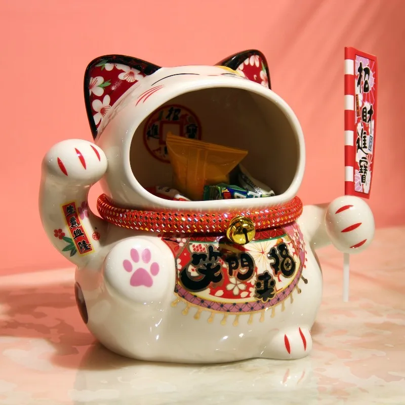 

Ceramic Maneki-neko Candy Jar - Creative Home Decor for Living Room and Entrance Hall