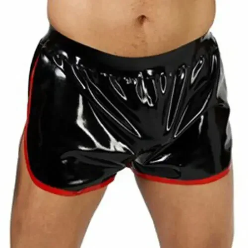 

Latex rubber black and red shorts, fashionable casual sports party tights-