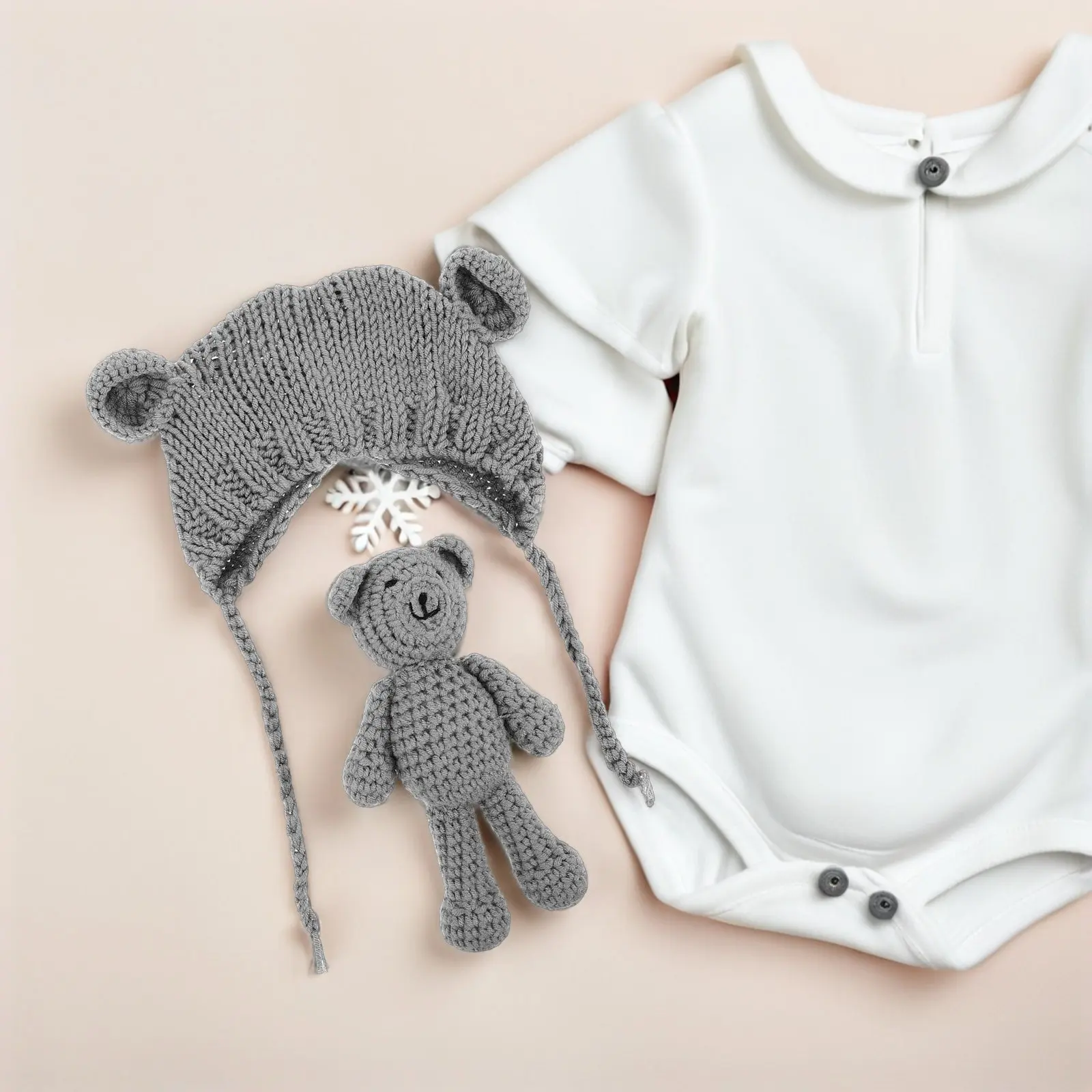 

1 Set Baby Beanie Set Newborn Knitted Hat Soft Cotton Infant Winter Cap Cute Bear Ear Design For Toddler Photography Outdoor