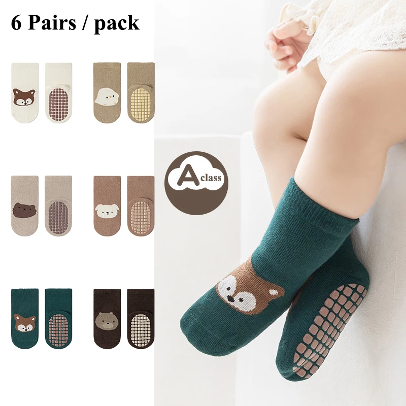 6 أزواج الرضع الطفل الترامبولين الجوارب 2026 الربيع الكرتون الحيوان الأطفال جوارب يمكن السير بها على الأرض الاطفال الفتيات عدم الانزلاق جوارب داخلية